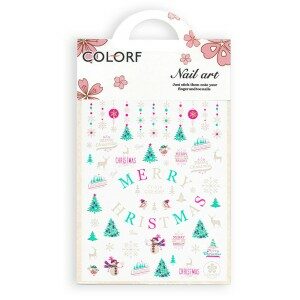 Dunne, zelfklevende nagelstickers die oplichten in UV CY-019 Kerstmis
