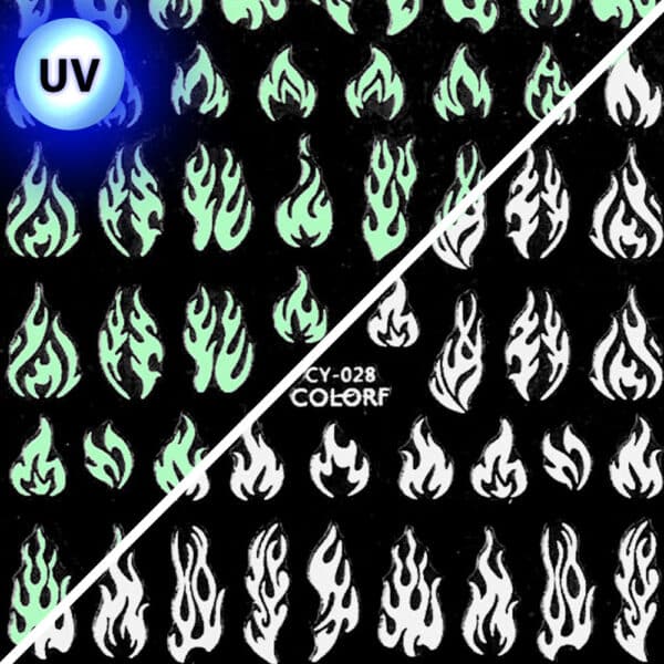 Dunne zelfklevende nagelstickers die gloeien in UV-licht en vlammensterretjes CY-028 - Afbeelding 2