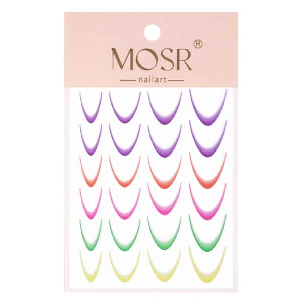 Franse zelfklevende nagelstickers met verloop, French ombre, smile line, kleurenmix, ca. 24 stuks.